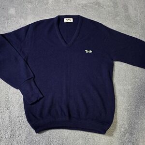 JCPenney Mens M The Fox Sweater Navy Blue Vintage V-Neck Preppy ILGWU Made USA